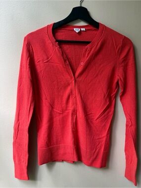 GAP Coral-Red Button-Front Crewneck Cardigan